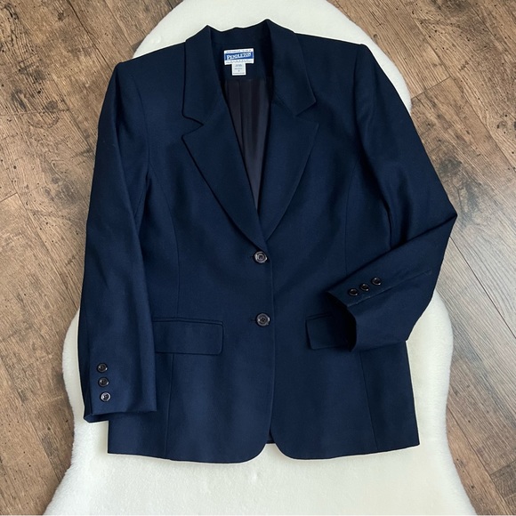 Pendleton Blazer Vintage Classic Virgin Wool Dress Jacket Navy Blue 8 - Picture 10 of 17